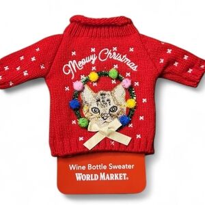 World Market Meowy Christmas Wine Bottle Sweater Cat Holiday